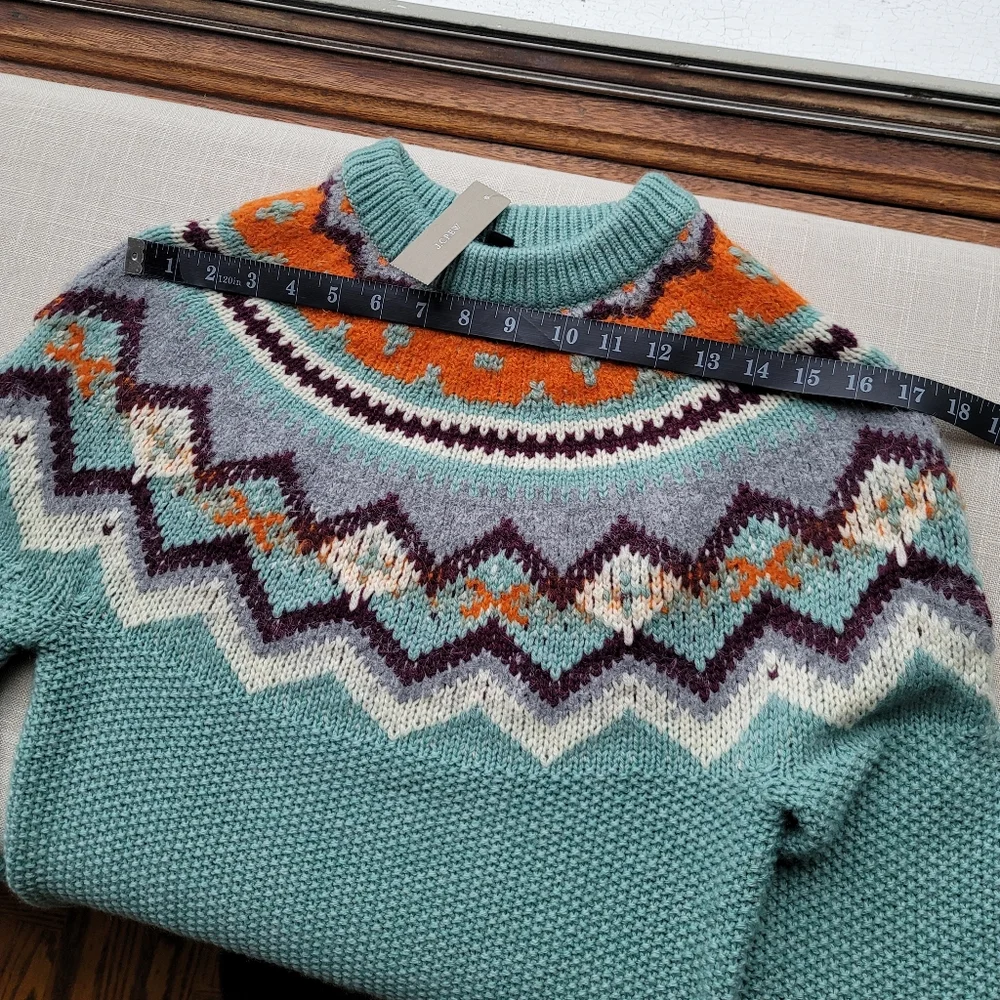 New! J Crew sz XS X-Small Zigzag Fair Isle Warm Aqua Blue Sweater NWT